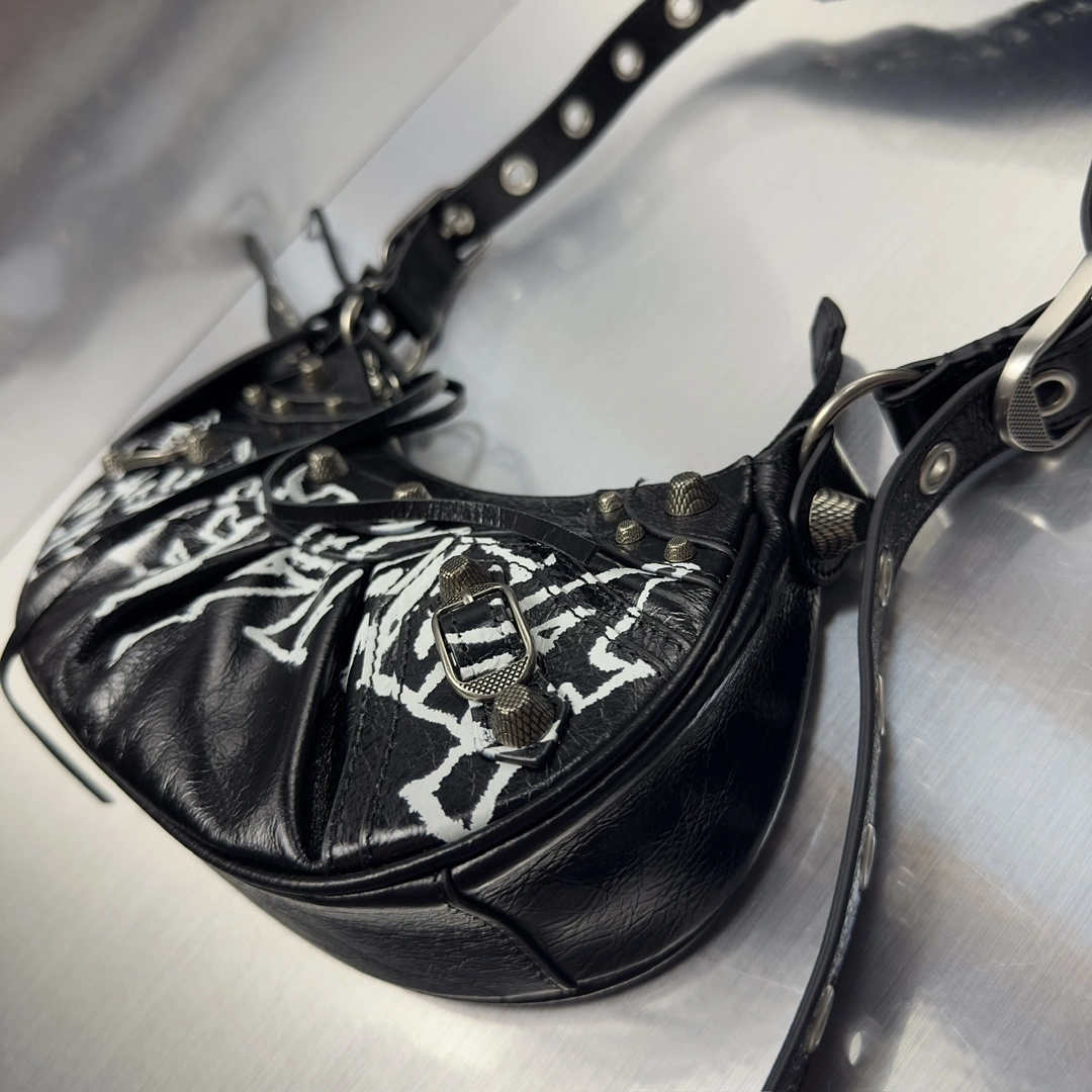Affordable Balenciaga Le Cagole Graffiti Half-Moon Shoulder Bag - Retro Rock 72603