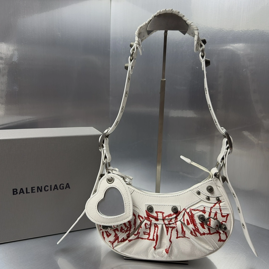 Balenciaga Le Cagole Graffiti Half-Moon Underarm Bag - Retro Rock Sleek 72569