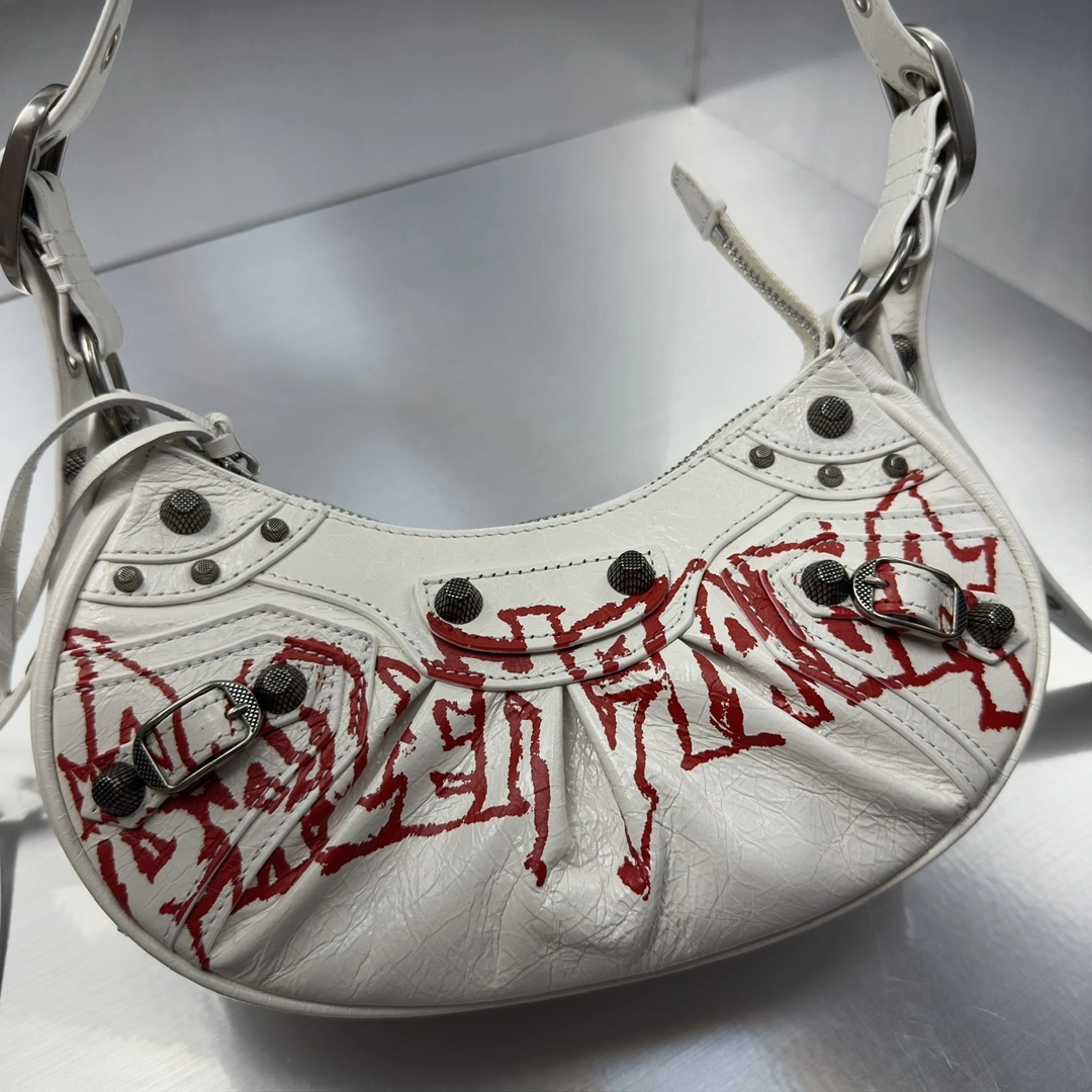 Balenciaga Le Cagole Graffiti Half-Moon Underarm Bag - Retro Rock Sleek 72569
