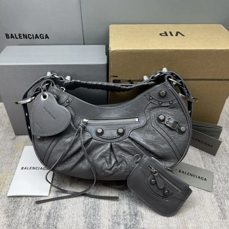 Upgraded Balenciaga Le Cagole Gray Leather Half-Moon Bag 38364