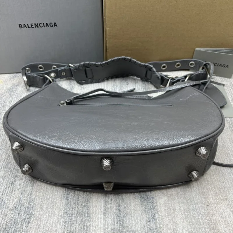 Upgraded Balenciaga Le Cagole Gray Leather Half-Moon Bag 38364