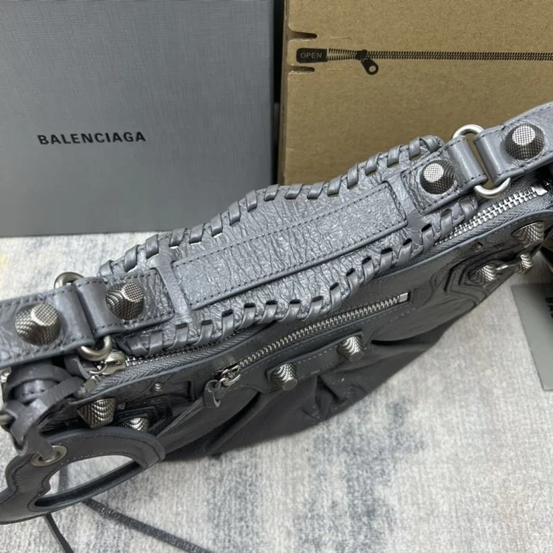 Upgraded Balenciaga Le Cagole Gray Leather Half-Moon Bag 38364