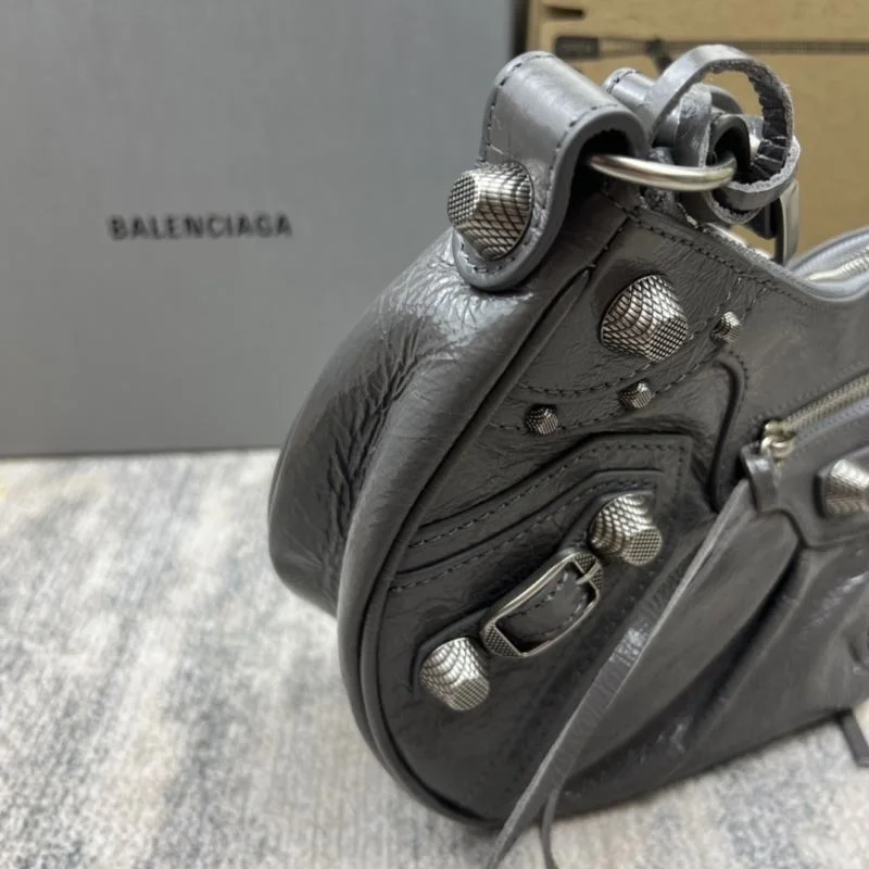 Upgraded Balenciaga Le Cagole Gray Leather Half-Moon Bag 38364