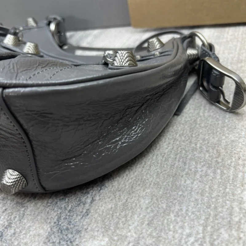 Upgraded Balenciaga Le Cagole Gray Leather Half-Moon Bag 38364