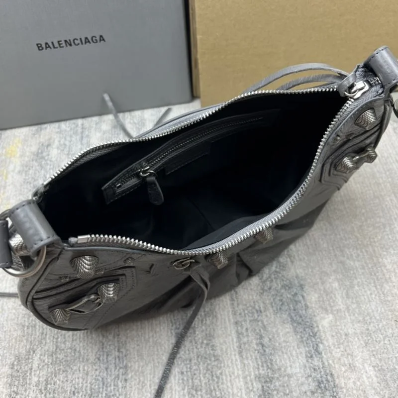 Upgraded Balenciaga Le Cagole Gray Leather Half-Moon Bag 38364