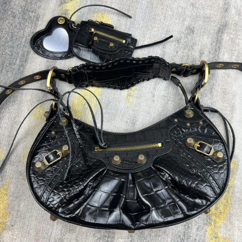 Thermal Balenciaga Le Cagole Half-Moon Crocodile Dumpling Bag 38345