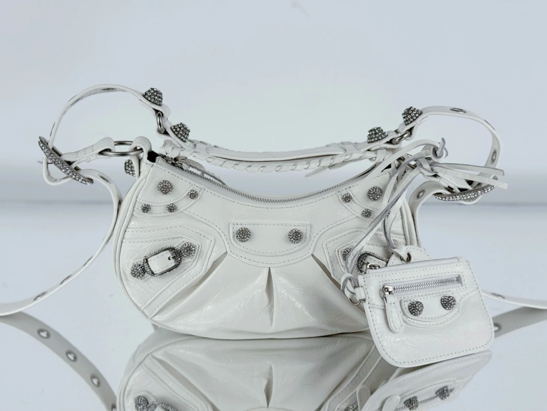 Balenciaga Le Cagole Half-Moon Dumpling Bag - Small White Wax Minimalist 61075