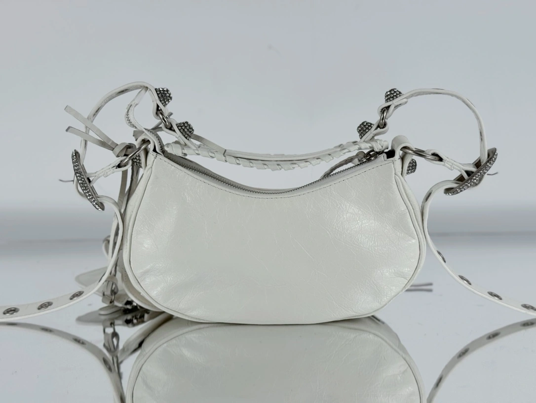 Balenciaga Le Cagole Half-Moon Dumpling Bag - Small White Wax Minimalist 61075