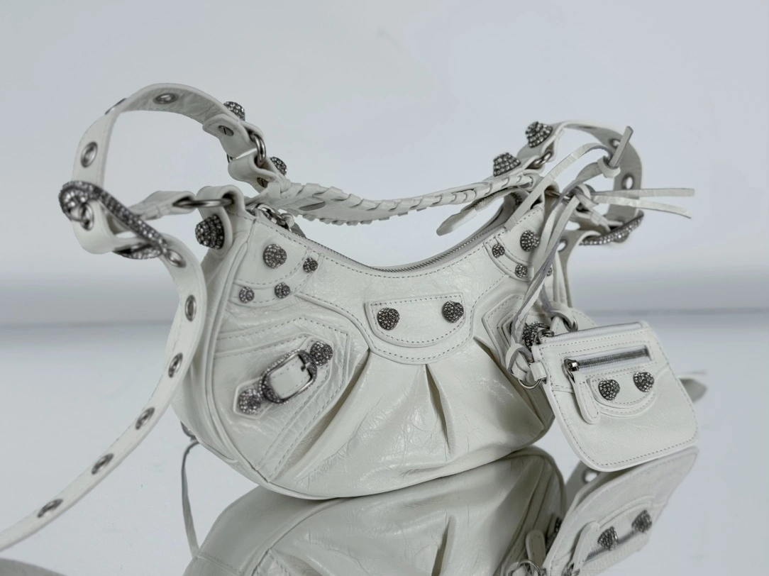 Balenciaga Le Cagole Half-Moon Dumpling Bag - Small White Wax Minimalist 61075