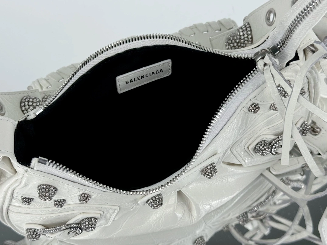 Balenciaga Le Cagole Half-Moon Dumpling Bag - Small White Wax Minimalist 61075