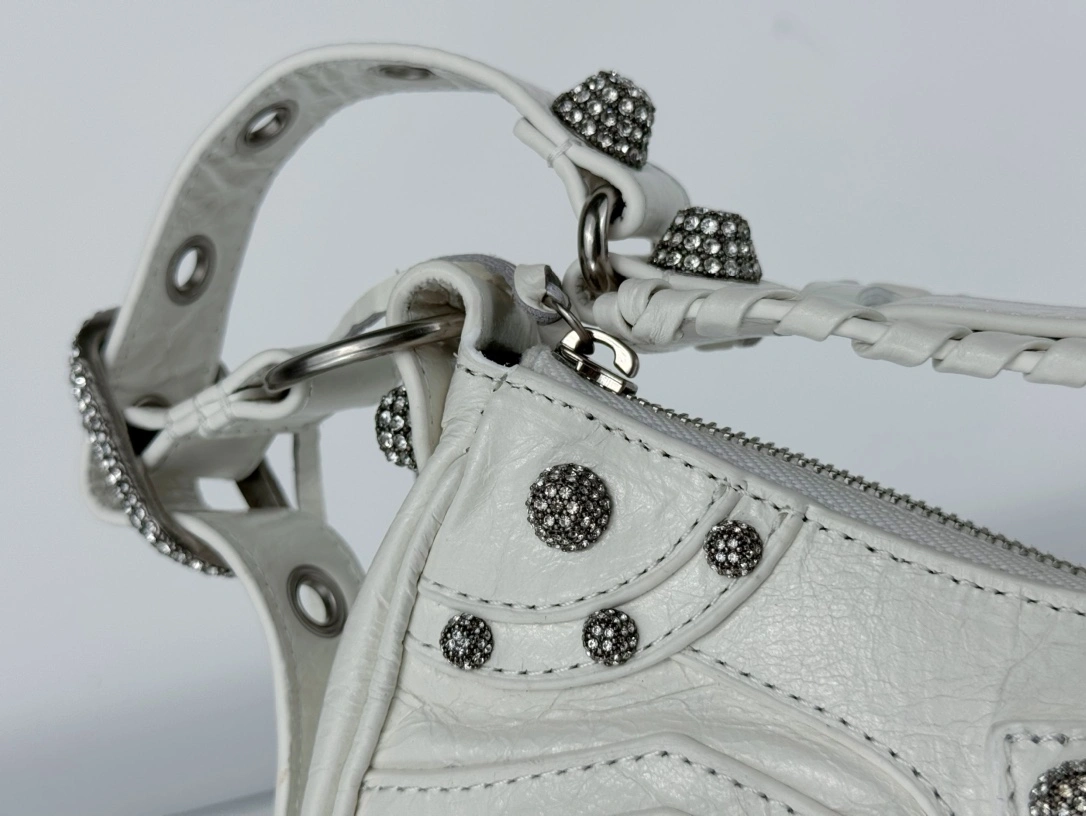 Balenciaga Le Cagole Half-Moon Dumpling Bag - Small White Wax Minimalist 61075