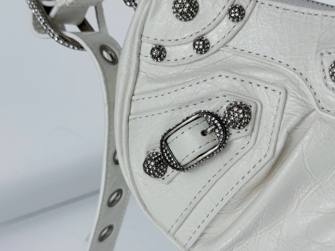 Balenciaga Le Cagole Half-Moon Dumpling Bag - Small White Wax Minimalist 61075