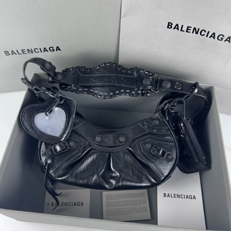 QuickDry Balenciaga Le Cagole Half-Moon Dumpling Bag in Black Wax 38339