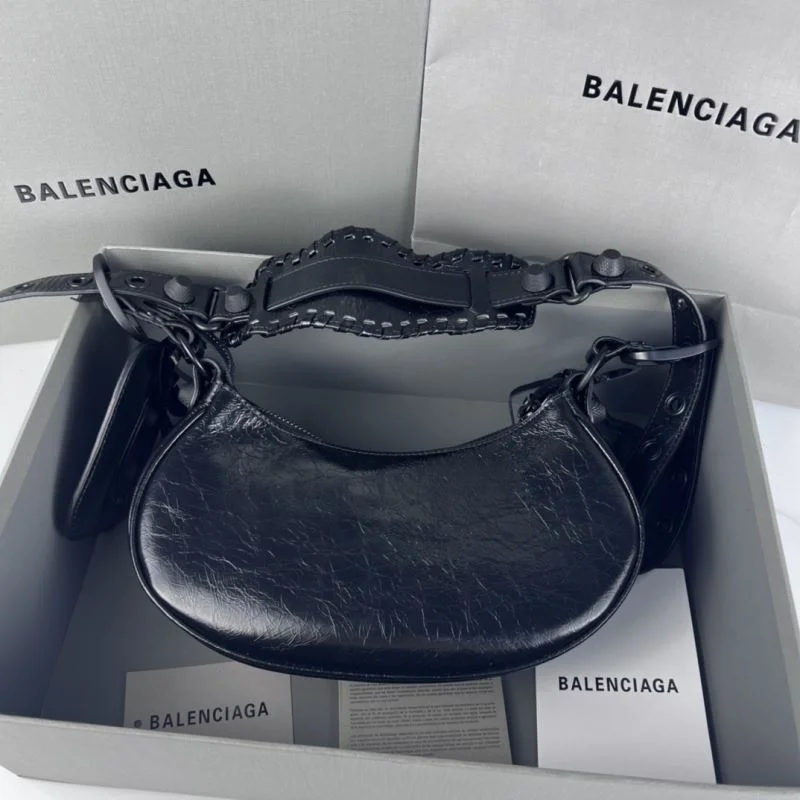 QuickDry Balenciaga Le Cagole Half-Moon Dumpling Bag in Black Wax 38339