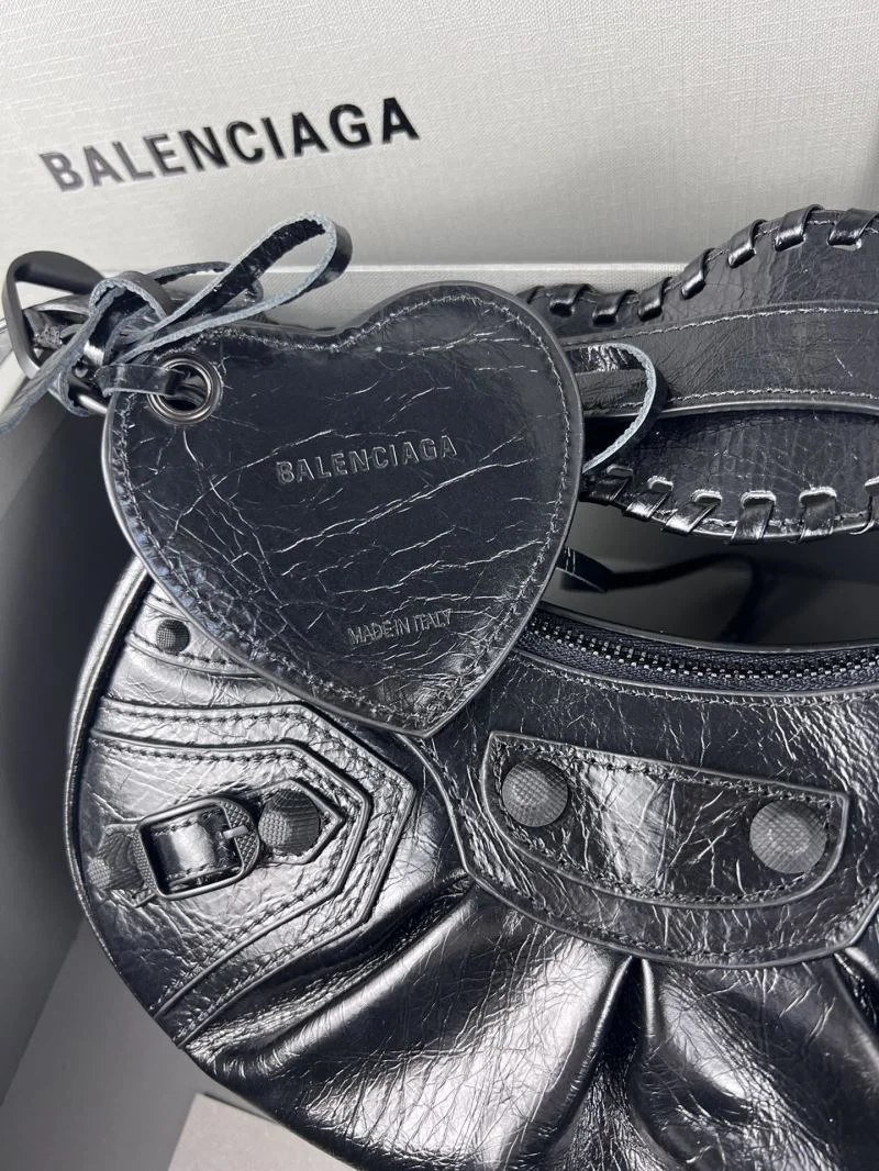 QuickDry Balenciaga Le Cagole Half-Moon Dumpling Bag in Black Wax 38339
