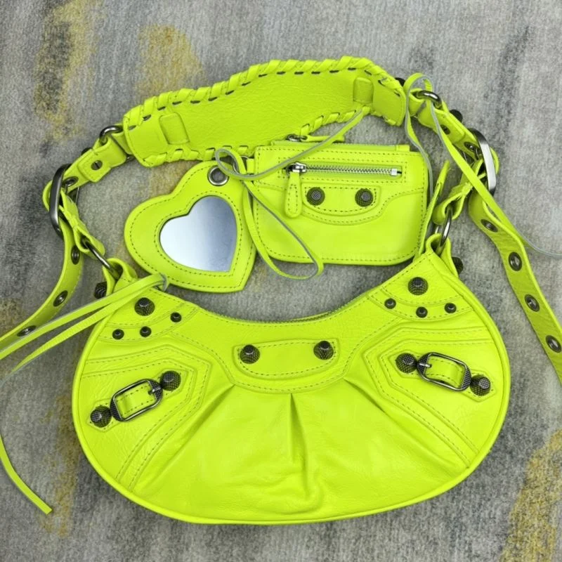 Original Balenciaga Le Cagole Half-Moon Dumpling Bag in Fluorescent Yellow 38337