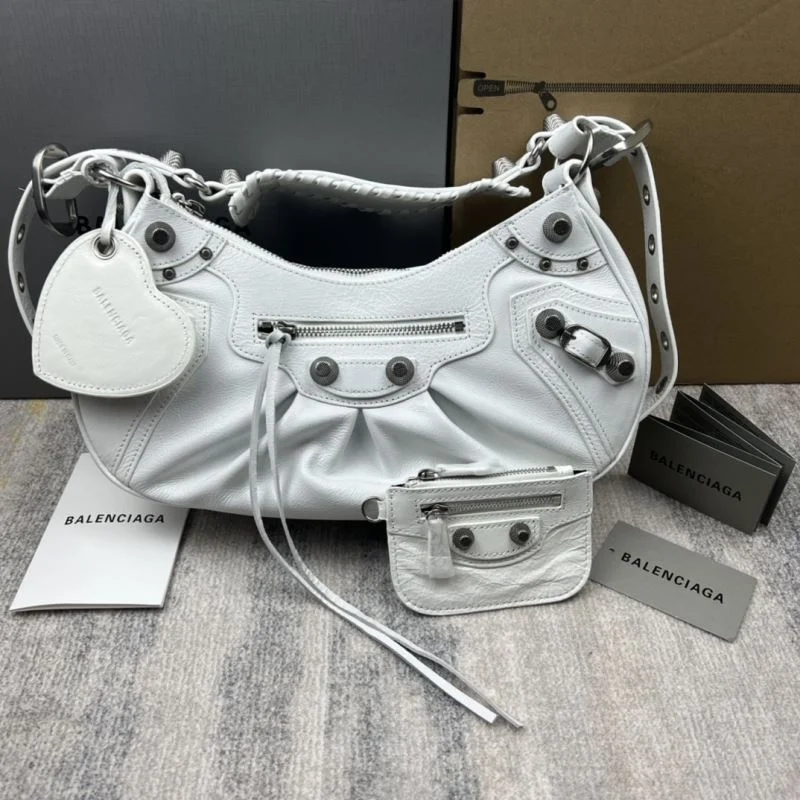 Compact Balenciaga Le Cagole Half-Moon Dumpling Bag in Oil Wax White 38378