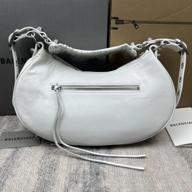Compact Balenciaga Le Cagole Half-Moon Dumpling Bag in Oil Wax White 38378