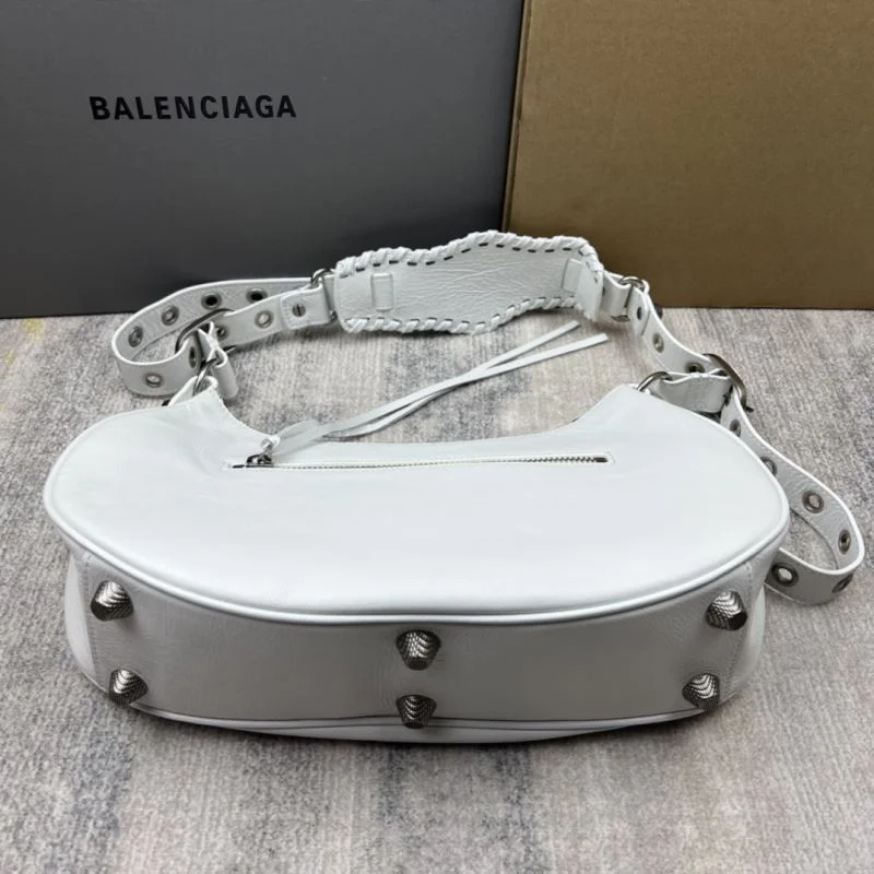 Compact Balenciaga Le Cagole Half-Moon Dumpling Bag in Oil Wax White 38378