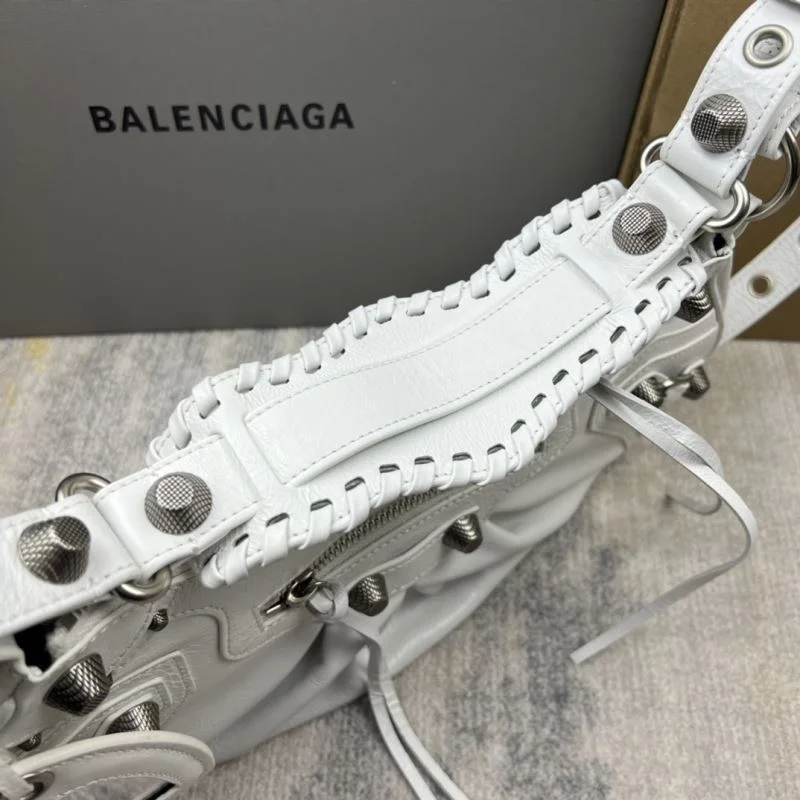 Compact Balenciaga Le Cagole Half-Moon Dumpling Bag in Oil Wax White 38378
