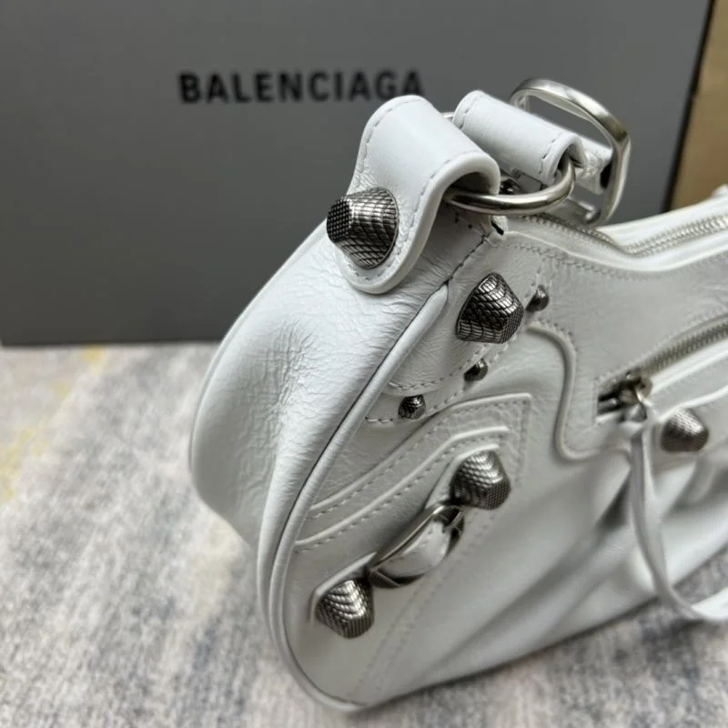 Compact Balenciaga Le Cagole Half-Moon Dumpling Bag in Oil Wax White 38378