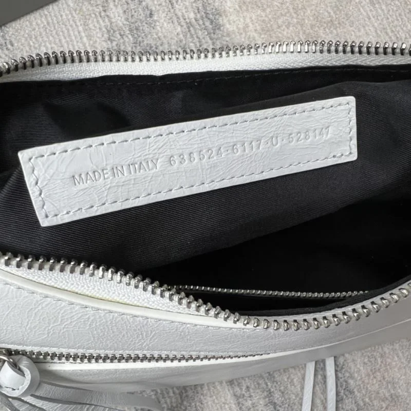 Compact Balenciaga Le Cagole Half-Moon Dumpling Bag in Oil Wax White 38378