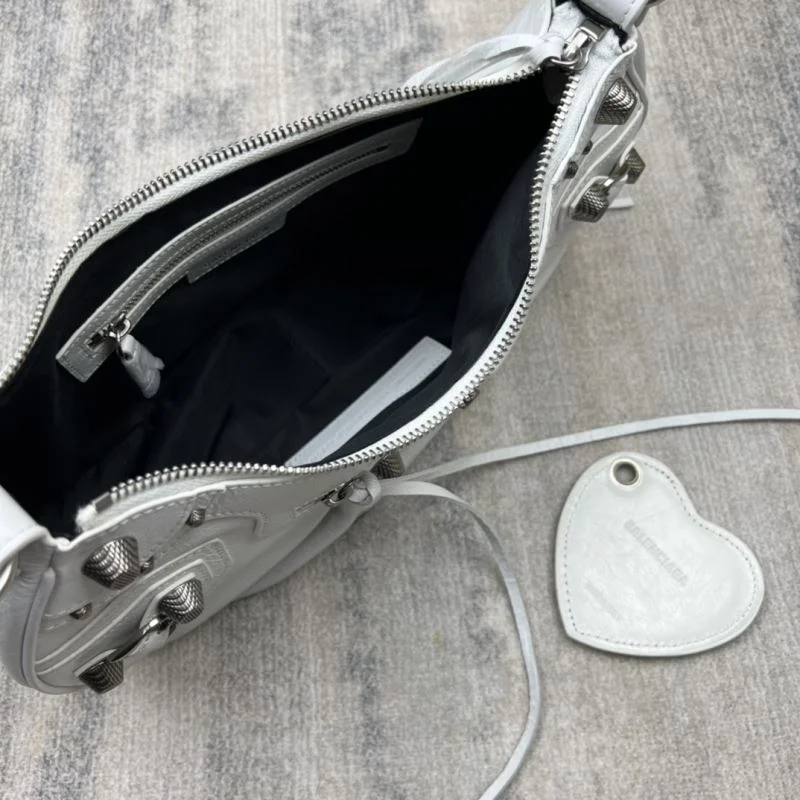 Compact Balenciaga Le Cagole Half-Moon Dumpling Bag in Oil Wax White 38378