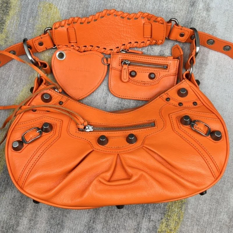Balenciaga Le Cagole Half-Moon Dumpling Bag in Orange Wax Efficient 38349