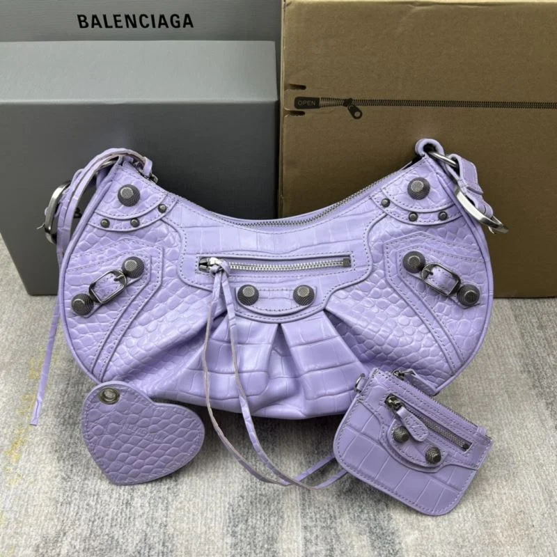 Balenciaga Le Cagole Half-Moon Dumpling Bag in Purple Croc Leather UrbanStyle 38371