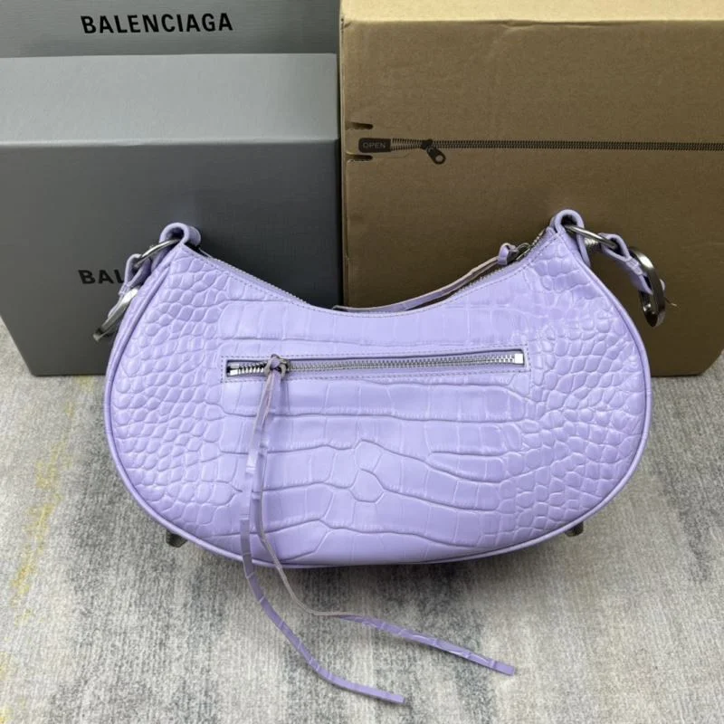 Balenciaga Le Cagole Half-Moon Dumpling Bag in Purple Croc Leather UrbanStyle 38371