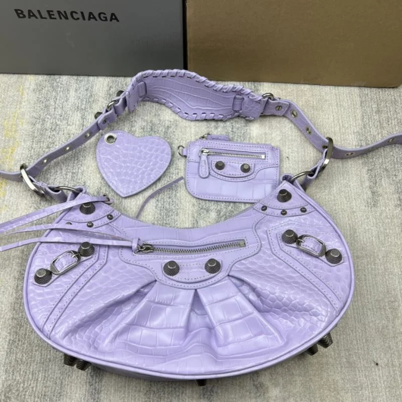 Balenciaga Le Cagole Half-Moon Dumpling Bag in Purple Croc Leather UrbanStyle 38371