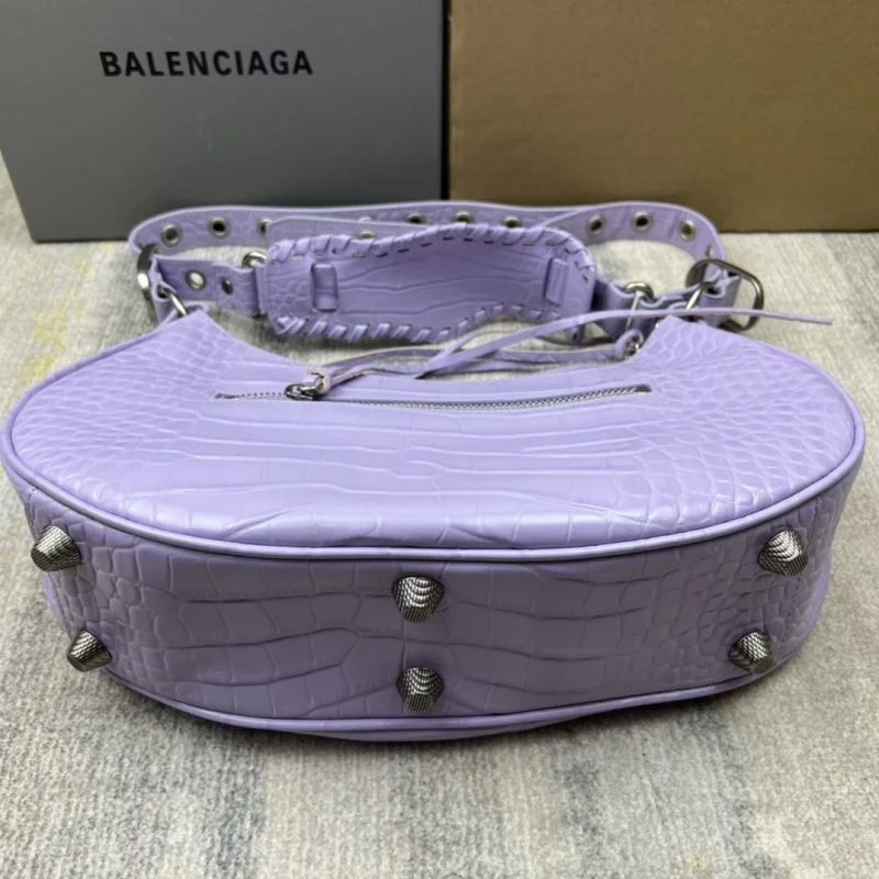Balenciaga Le Cagole Half-Moon Dumpling Bag in Purple Croc Leather UrbanStyle 38371