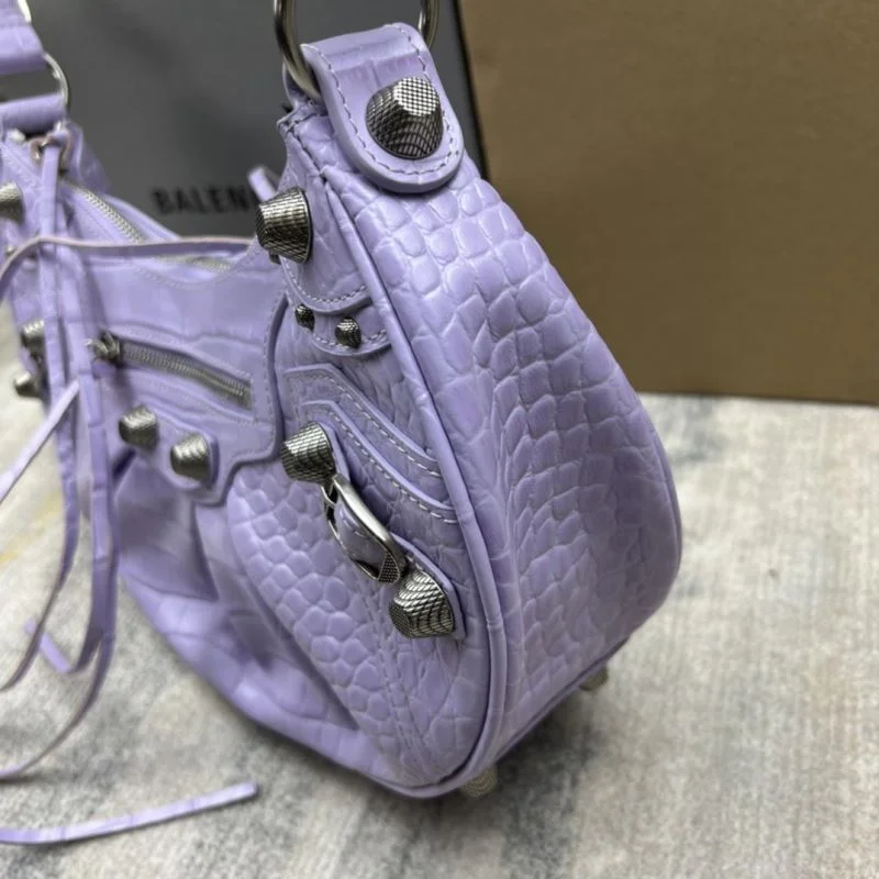 Balenciaga Le Cagole Half-Moon Dumpling Bag in Purple Croc Leather UrbanStyle 38371