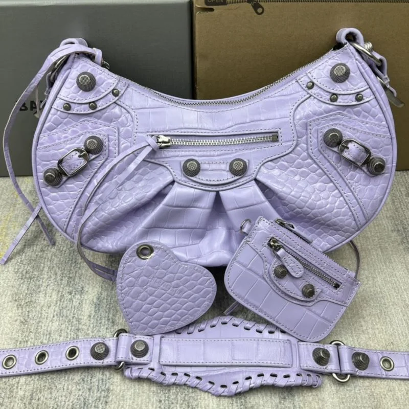 Balenciaga Le Cagole Half-Moon Dumpling Bag in Purple Croc Leather UrbanStyle 38371