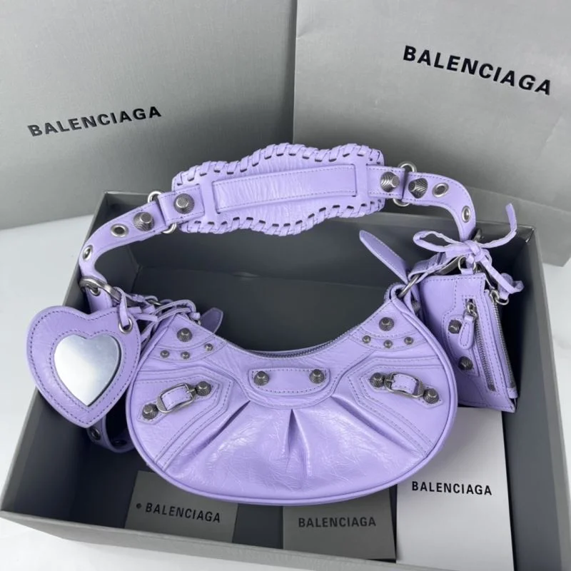 Balenciaga Le Cagole Half-Moon Dumpling Bag in Purple Supportive 38348