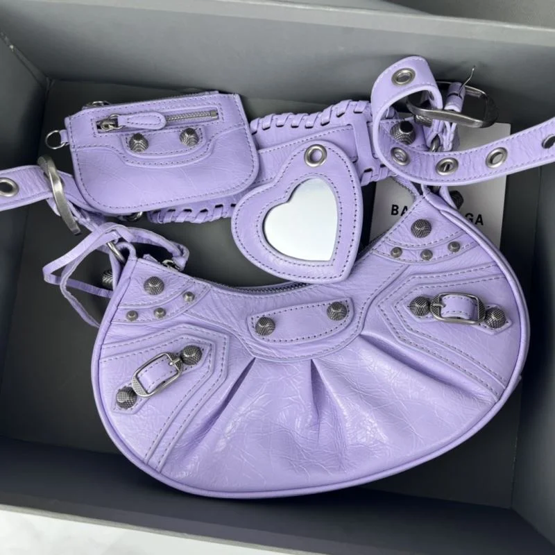 Balenciaga Le Cagole Half-Moon Dumpling Bag in Purple Supportive 38348