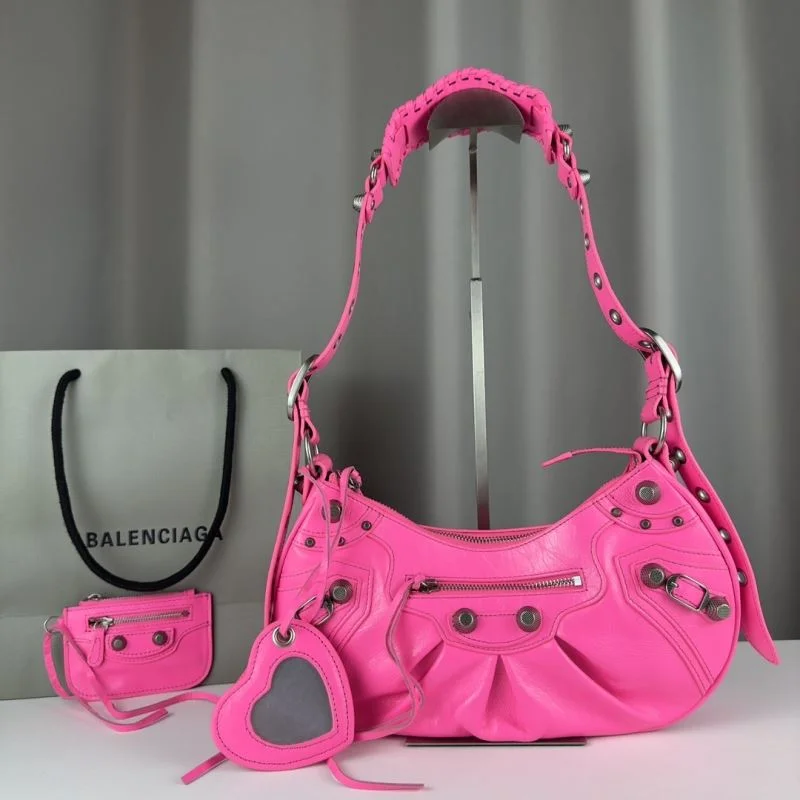 Premium Balenciaga Le Cagole Half-Moon Pink Twill Crossbody Bag 38355