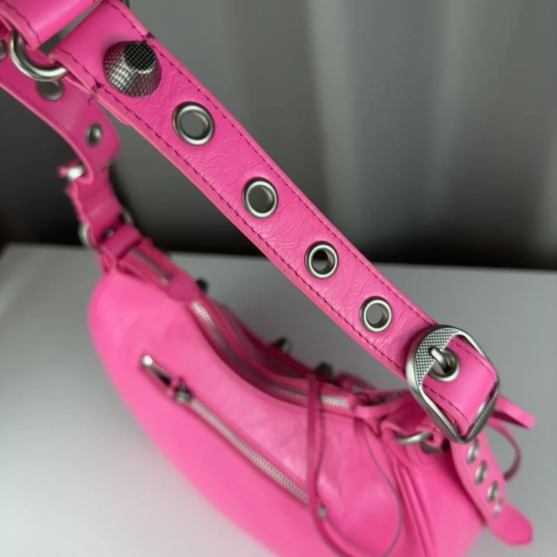 Premium Balenciaga Le Cagole Half-Moon Pink Twill Crossbody Bag 38355