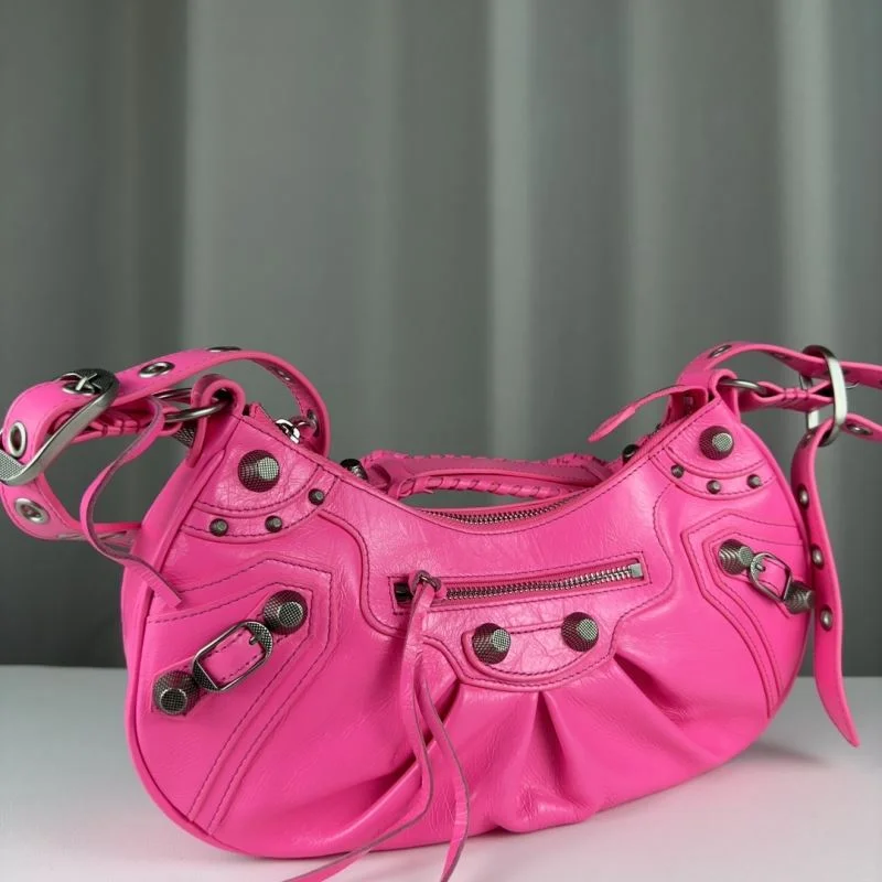 Premium Balenciaga Le Cagole Half-Moon Pink Twill Crossbody Bag 38355