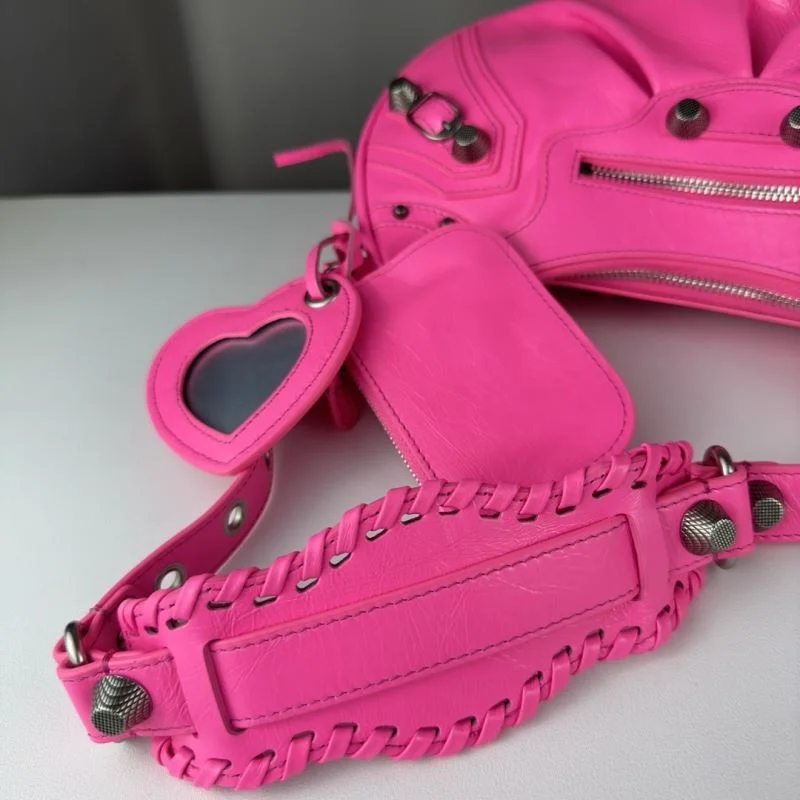 Premium Balenciaga Le Cagole Half-Moon Pink Twill Crossbody Bag 38355