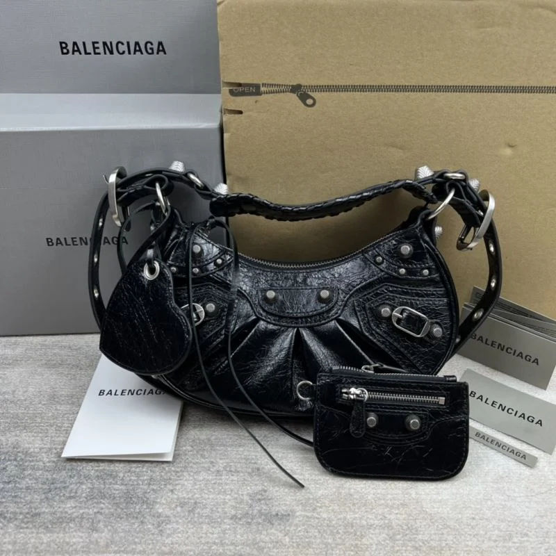 Balenciaga Le Cagole Half-Moon Shoulder Bag in Oil Wax Leather SmoothTexture 38366