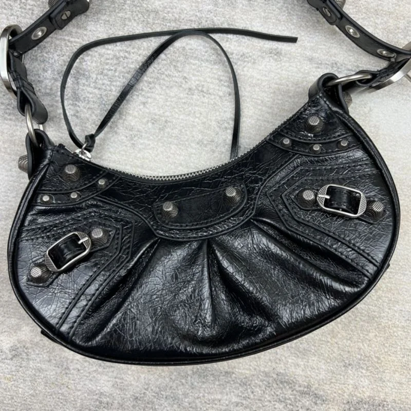 Balenciaga Le Cagole Half-Moon Shoulder Bag in Oil Wax Leather SmoothTexture 38366