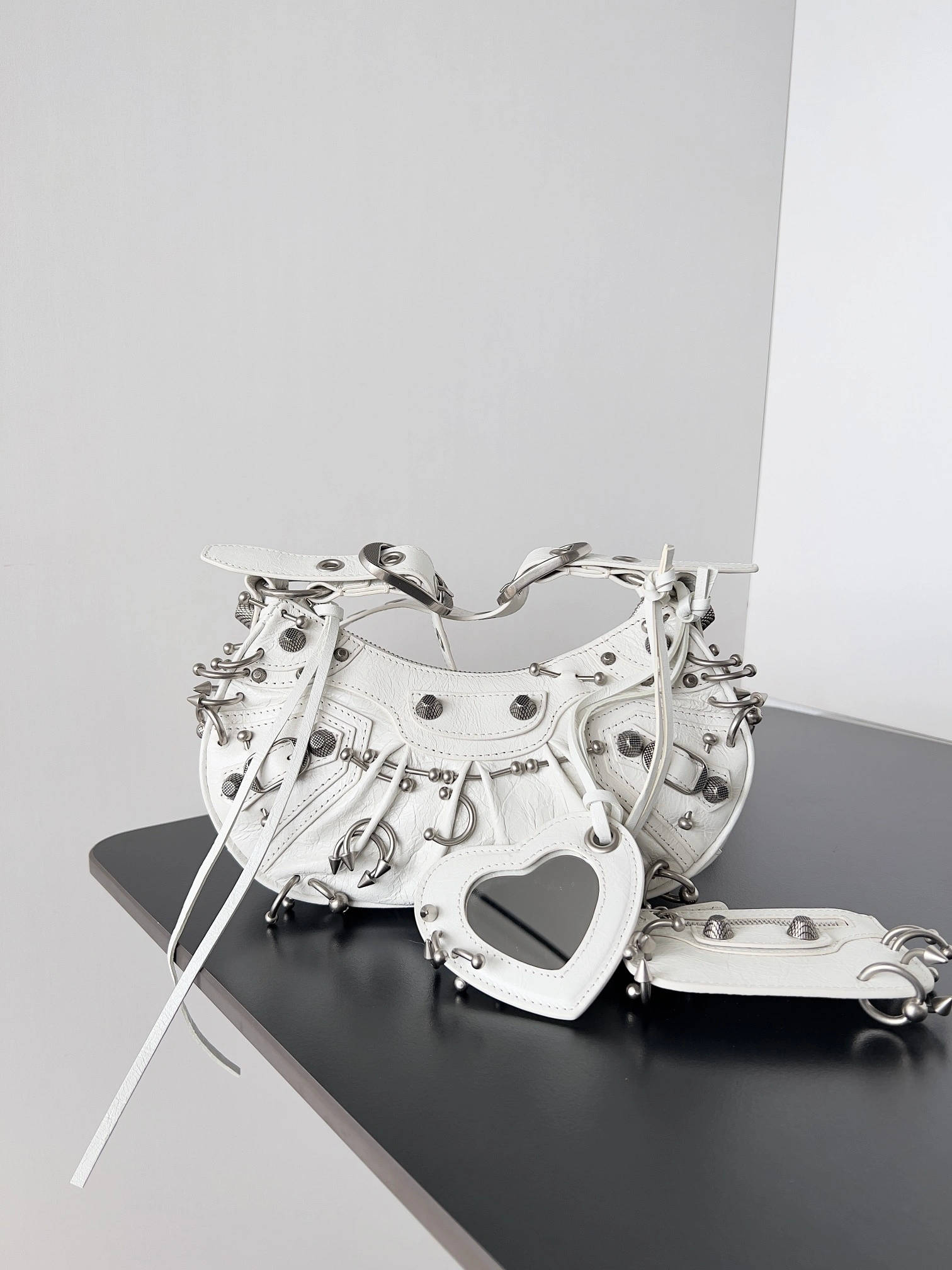 TechFriendly Balenciaga Le Cagole Half-Moon Studded Handbag with Adjustable Strap 64700