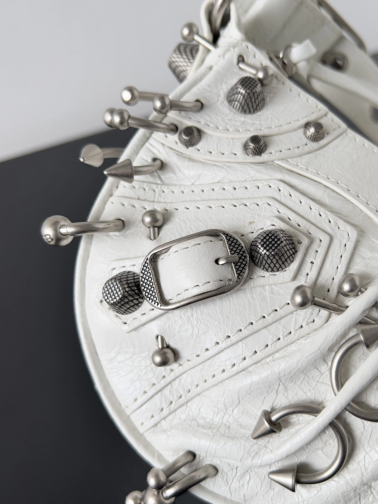 TechFriendly Balenciaga Le Cagole Half-Moon Studded Handbag with Adjustable Strap 64700