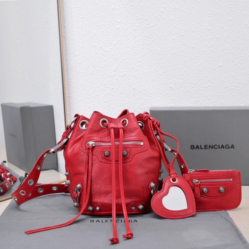 Balenciaga Le Cagole Heart Mirror Bucket Bag in Cracked Lambskin Timeless 75368