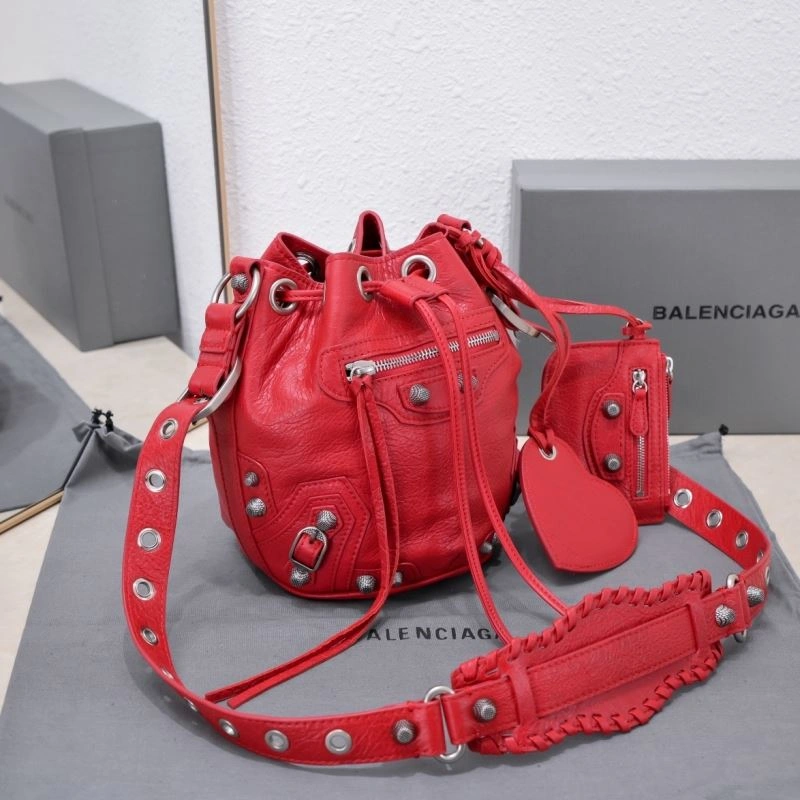Balenciaga Le Cagole Heart Mirror Bucket Bag in Cracked Lambskin Timeless 75368