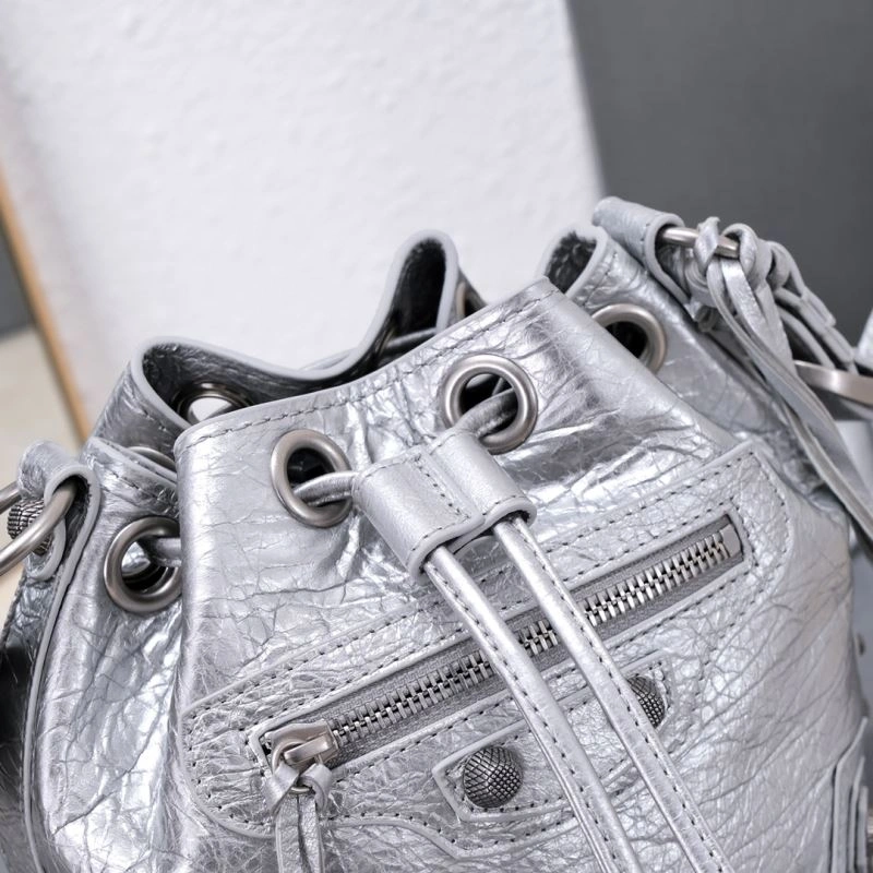 StreetReady Balenciaga Le Cagole Heart-Mirror Bucket Bag in Crackling Lambskin 75359