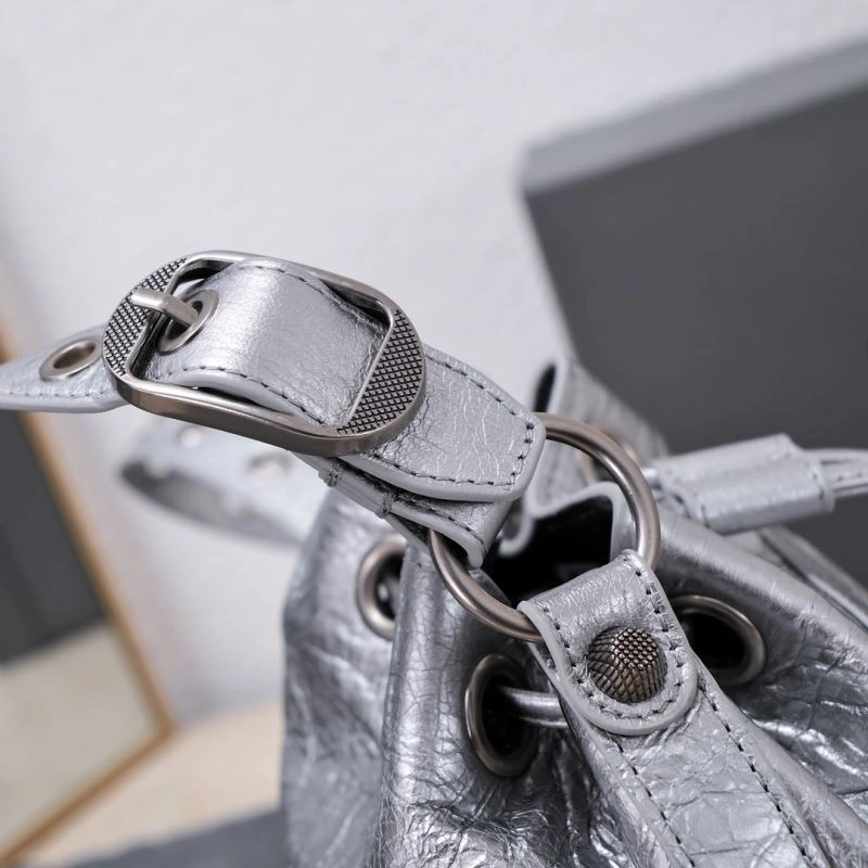 StreetReady Balenciaga Le Cagole Heart-Mirror Bucket Bag in Crackling Lambskin 75359