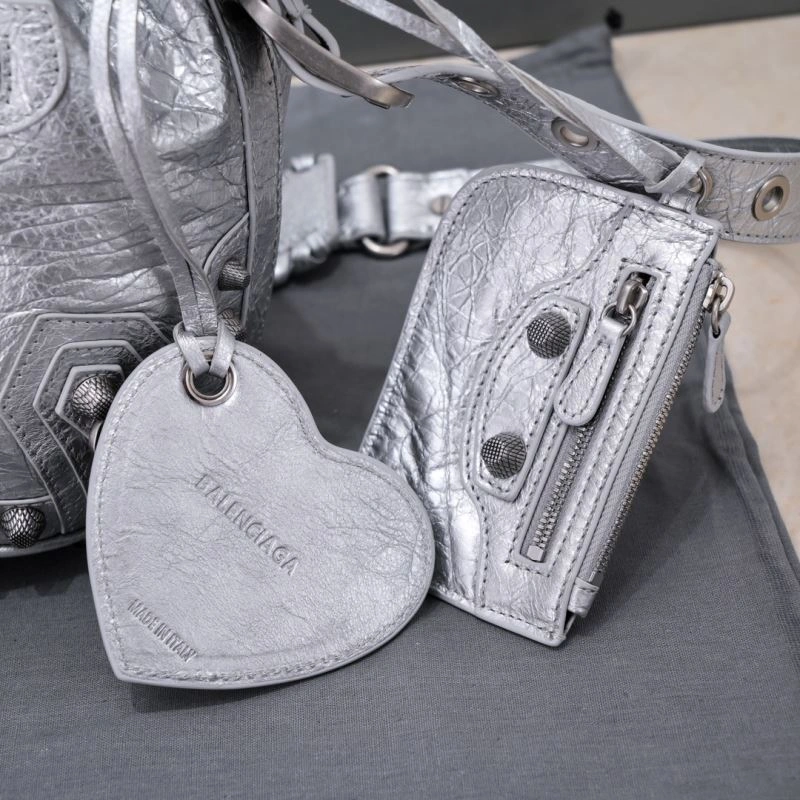 StreetReady Balenciaga Le Cagole Heart-Mirror Bucket Bag in Crackling Lambskin 75359