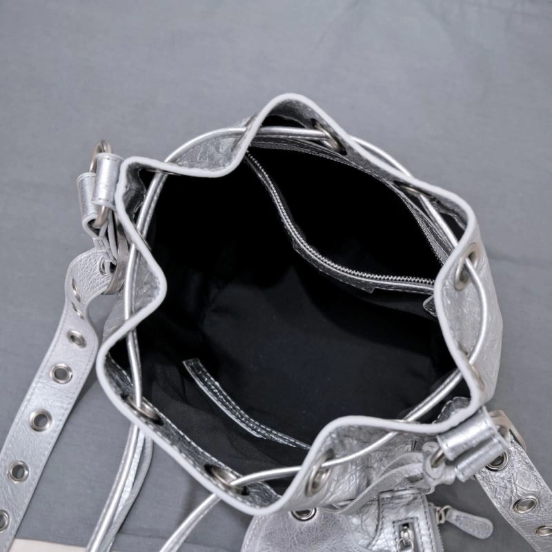 StreetReady Balenciaga Le Cagole Heart-Mirror Bucket Bag in Crackling Lambskin 75359